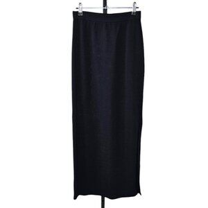 St. John Basics Womens Long Maxi Side Slit Skirt, Santan Knit, Black, Size 4